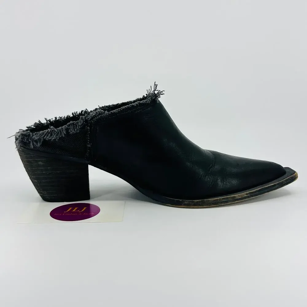 Free People Women's Wild Thing Black Leather Point Toe Mules Size 39 EU/ 8.5 US